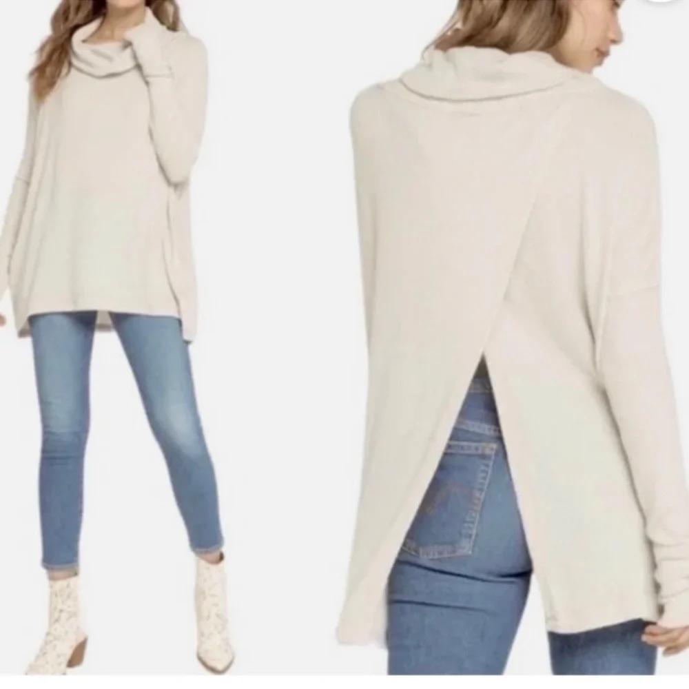 Free‎ People Stone Cold Juicy Long Sleeve Waffle Knit Top L Oversized Cowl Neck